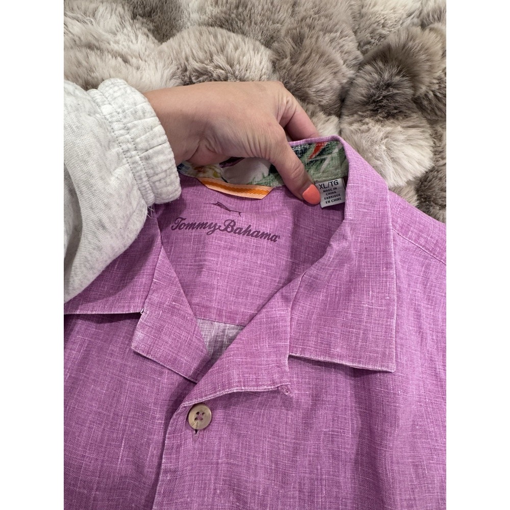 Tommy Bahama Men's Solid Purple Linen Woven Button-Up Shirt Short Sleeve XL - Picture 3 of 4